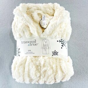 Tranquil & True Plush Robe Womens S/M Cream White Cozy Fleece Loungewear NWT